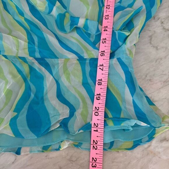 Chadwicks Blouse Size 8 Mock Wrap Ruffled 100% Silk Dressy Top High Energy Print - Picture 6 of 7
